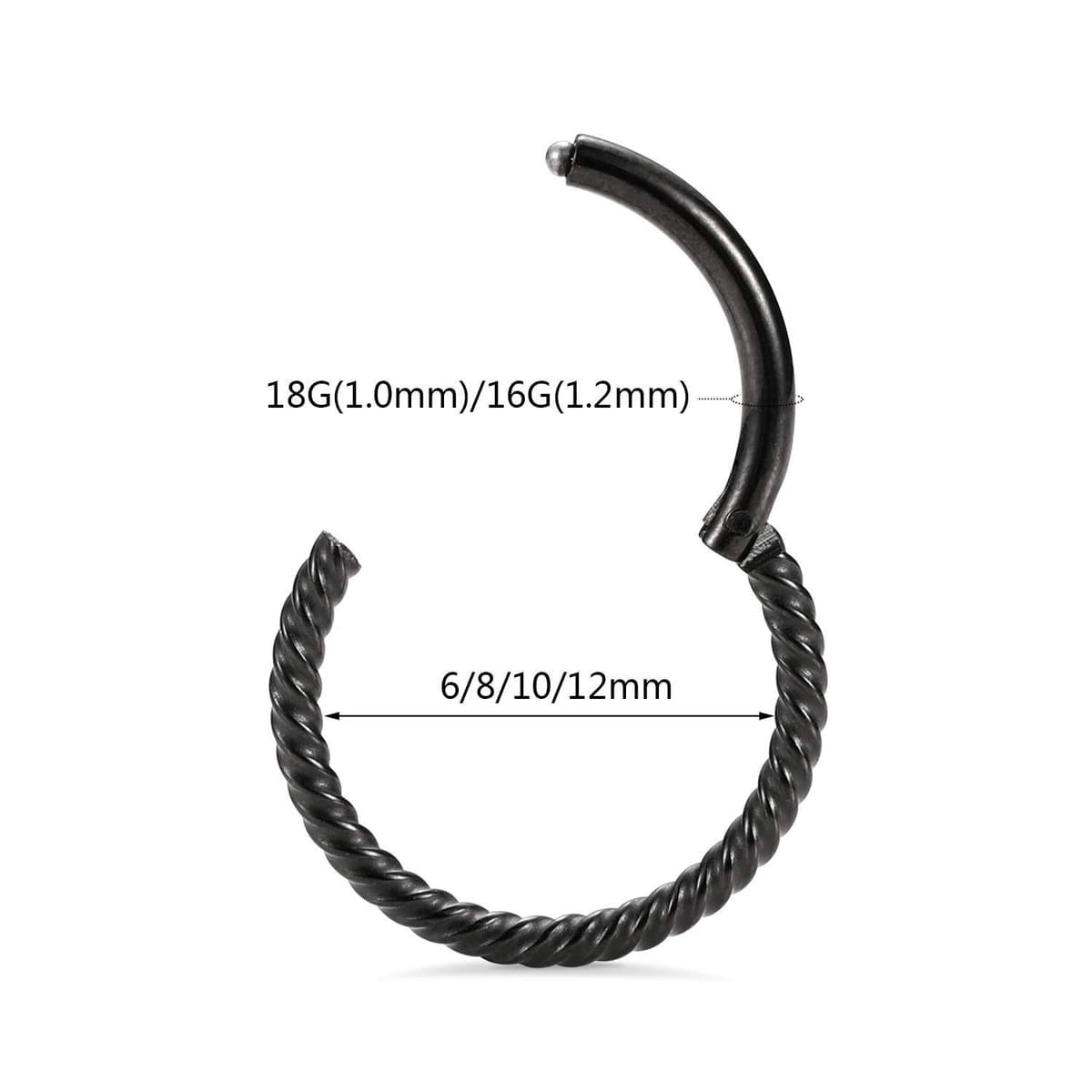 hengkaixuan 316L Surgical Steel Nose Hoop Ring Hinged Segment Clicker Ring Cartilage Helix Lip Tragus Conch Piercing Jewellery Sleeper Earrings Septum Lobe Hoop Earring for Women — view 2