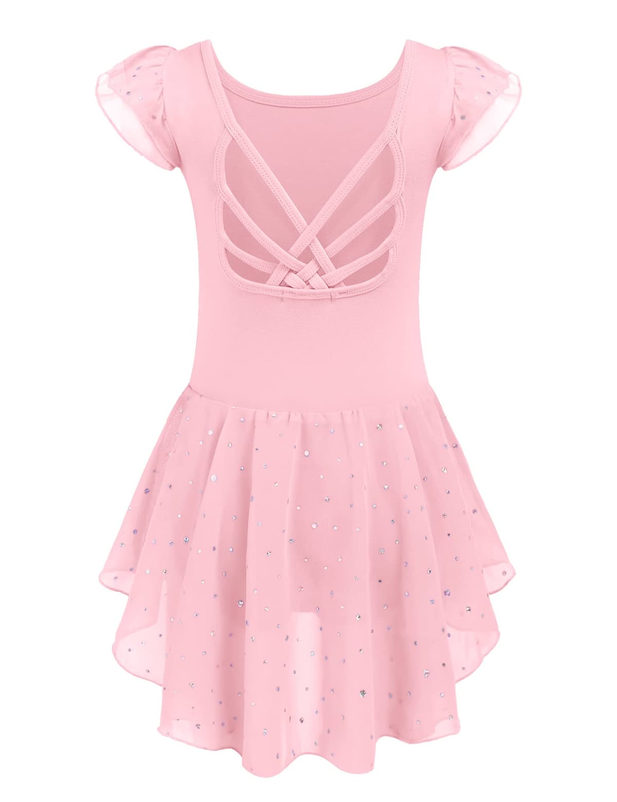 Arshiner Traje de Ballet para Niñas de 2-10 Años Sin Espalda Manga Corta Ropa de Danza Mono de Algodón con Falda Irregular con Lentejuelas