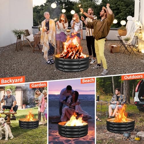 YSEJOMP 60 Inch Round Galvanized Fire Pit Ring/Fire Ring - Foldable and Perfect for Outdoor Gatherings and Campfires in The Yard/Garden/Park/Beach (Black+Gray, 5 FT Diameter+1 FT Tall) — view 4