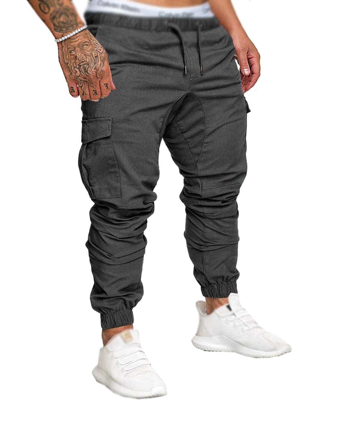SOMTHRON Hombre Pantalón Cinturón de Cintura elástico Pantalones de chándal de algodón Largo Jogging Pantalones de Carga Deportiva de Talla Grande Jogger Slim Fit Pantalones