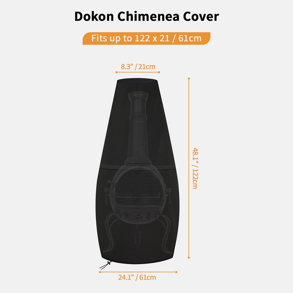 Dokon Large Chimenea Cover Waterproof Chiminea Covers Windproof Anti-UV Heavy Duty Oxford Fabric Outdoor Chimney Cover, Garden Patio Heater Covers (122x21/61cm) - Black — view 2