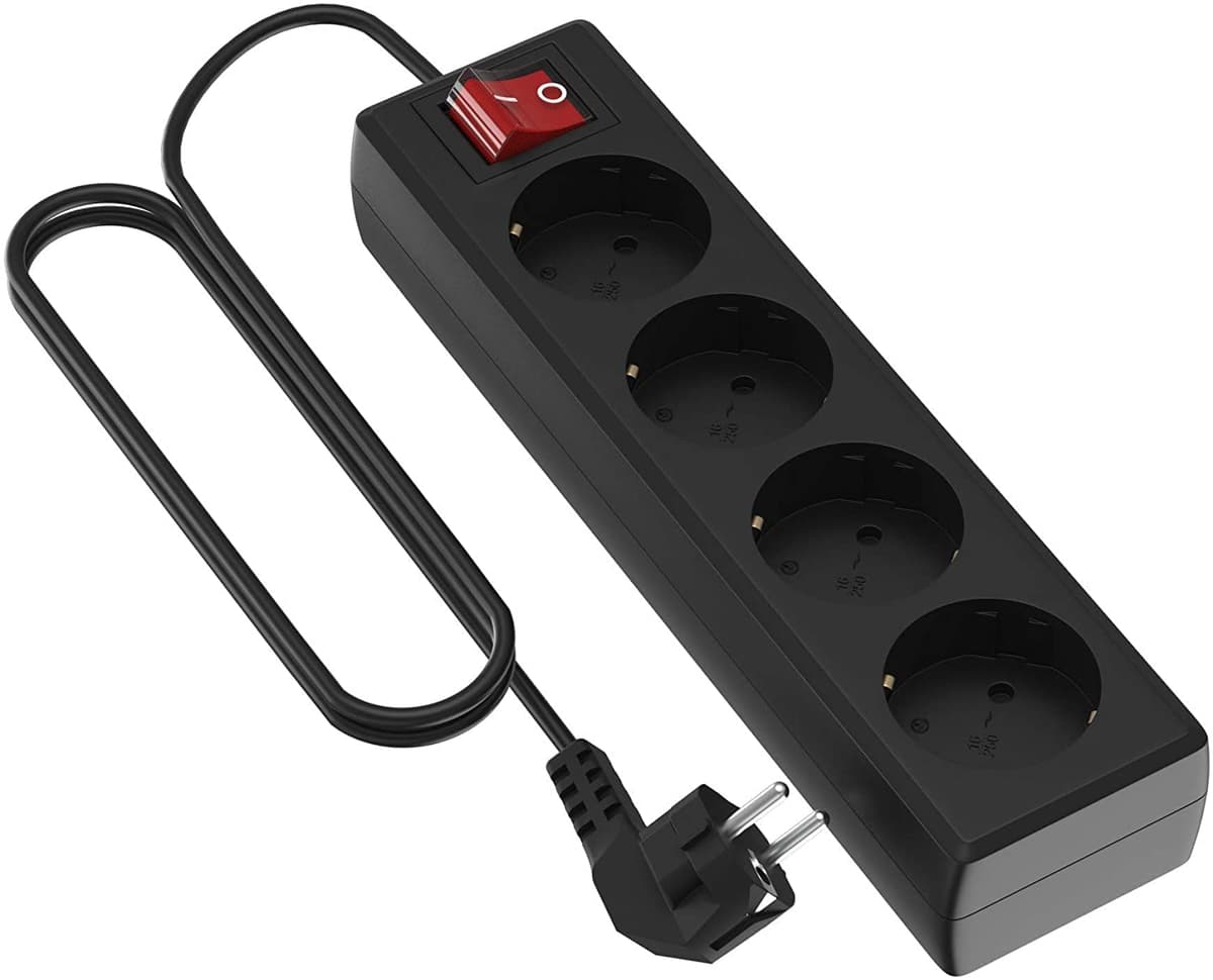 Garza Power - Regleta de 6 enchufes con Interruptor y Toma de Tierra | Ladrón múltiple de 1.4 Metros | hasta 3680W | Protección Infantil |Cable H05W-F 3G | Color Blanco — view 11