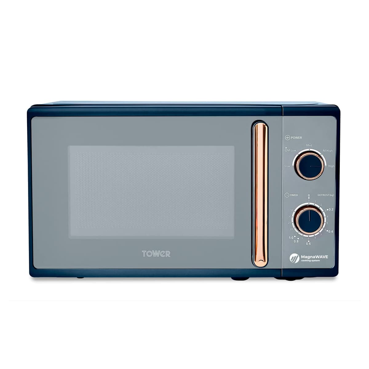 Tower Cavaletto Manual Microwave with 5 Power Levels and 35 Minute Timer, 800W, 20L, Midnight Blue & Rose Gold, T24038MNB