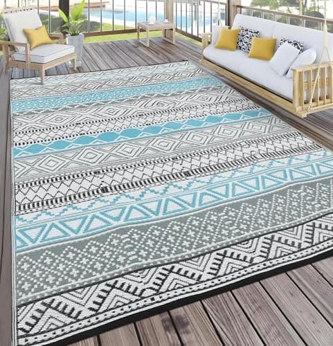 Garvee Boho Outdoor Rug 8x10, Waterproof Plastic Straw Rug, Portable Colorful Patio Carpet for Camping, Reversible Camping Mat for Balcony, Braided Indoor Outdoor Rugs for Picnic Deck RV Porch