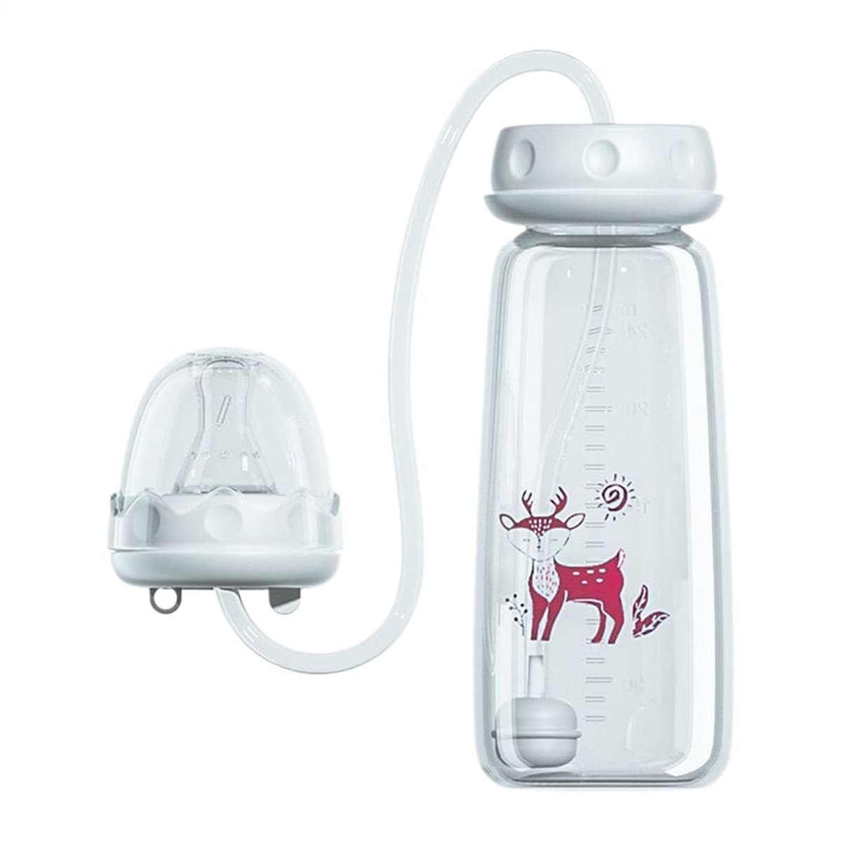Hands Free Anti-Flatulent Anti Colic Babys Bottle, 240ml Portable Silicone Leakproof Milk Bottles with Fast-Flow Nipple and Straw for Boys Girls Home Bedroom Living Room Hotel Travel Camping