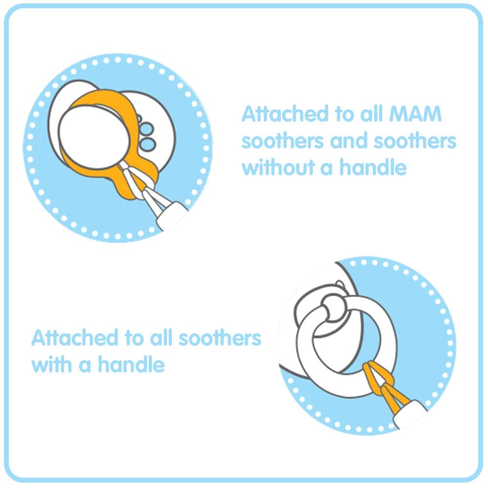MAM Dummy Clip | 2 Pack | Baby Soother Clips Fit All MAM Soothers | Adjustable Length and Lightweight Design | Baby Accessories | White with Blue Strap | Dummies Not Included — view 3
