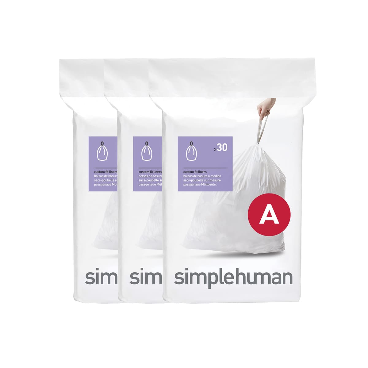 simplehuman CW0408 3 x paquete de 20 bolsas de basura a medida (60 bolsas), código V, plástico blanco — view 36