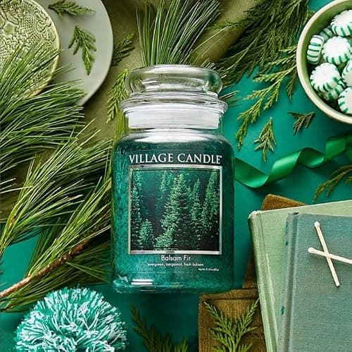 Village Candle Balsam Fir Large Apothecary Jar, Scented Candle, 21.25 oz., Green