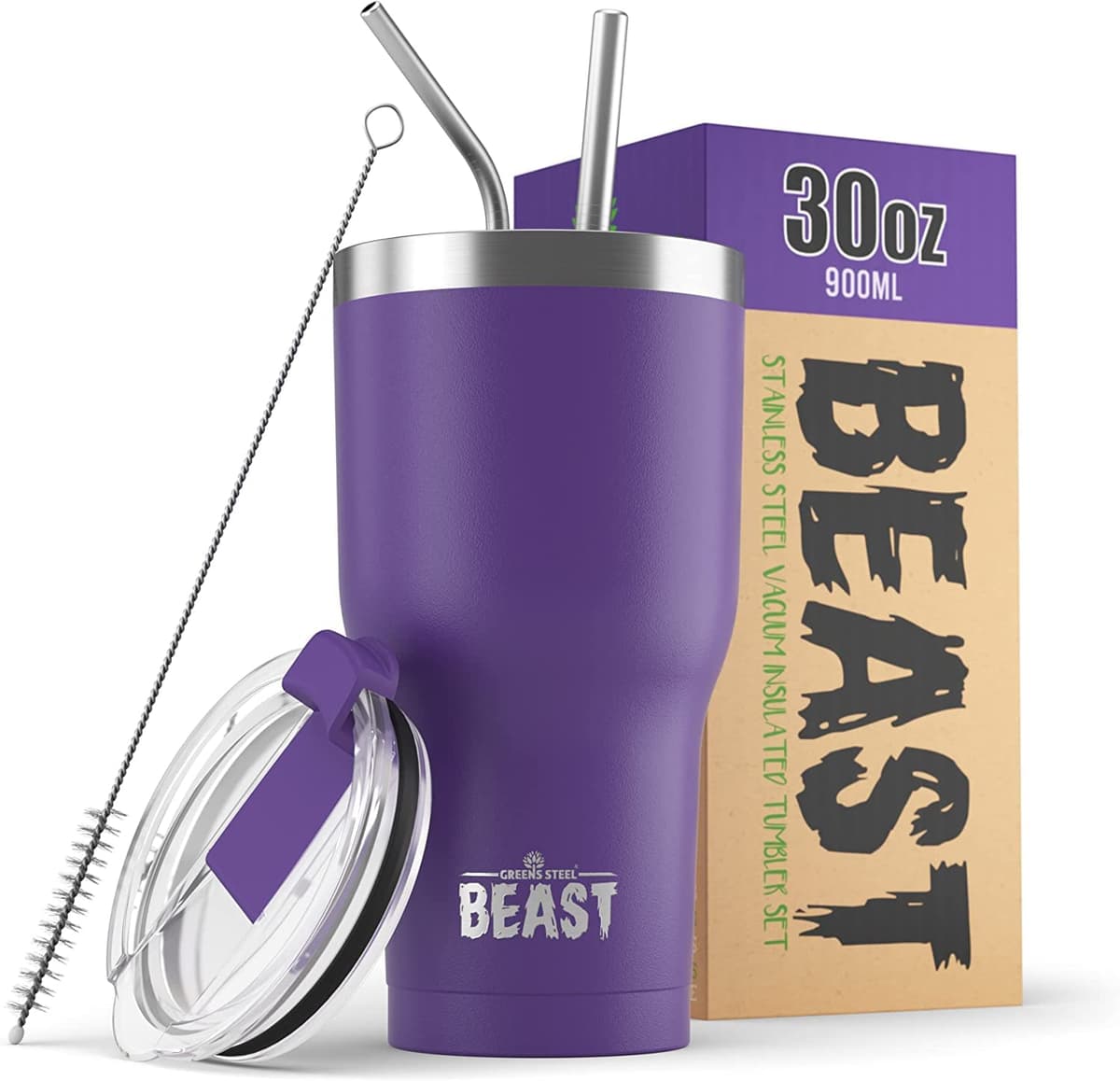 Greens Steel Beast Tumbler – 550 ml (20 oz), Coral | Vaso de acero inoxidable reutilizable con aislamiento al vacío | con 2 pajitas y cepillo de limpieza | Termo de viaje de doble pared — view 66