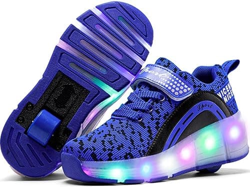 Ufatansy Roller Shoes Girls Kids LED Light up Shoes Wheels Roller Skate Shoes Skateboarding Fashion Boys Sneakers?6.5 Big Kid,Single Wheel Blue