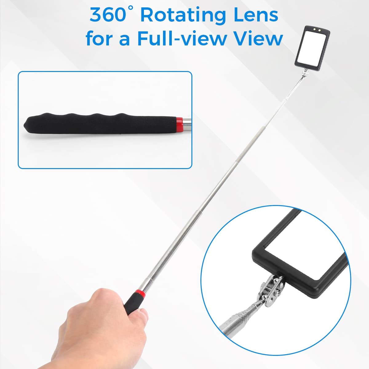 TNSLAND 2 PCS Espejo de Inspección Telescópico con LED, Espejo 360 Grados con Luz, Espejo Telescópico Extensible 80 cm con Iluminación para Inspección Bajo el Coche, Taller, Espacios Estrechos — view 3