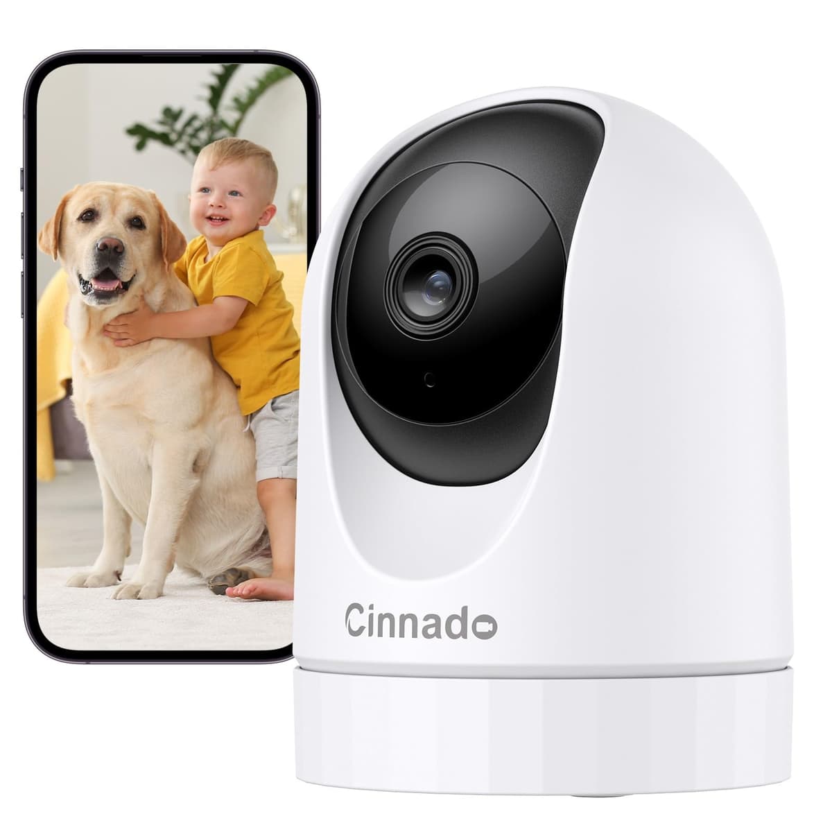 Cinnado Camara Vigilancia WiFi Interior - 2K Cámara Perros y Bebe con Seguimiento de Movimiento, Camaras Domicilio WiFi IP 360°, Visión Nocturna, 24/7 Grabación, Compatible con Alexa