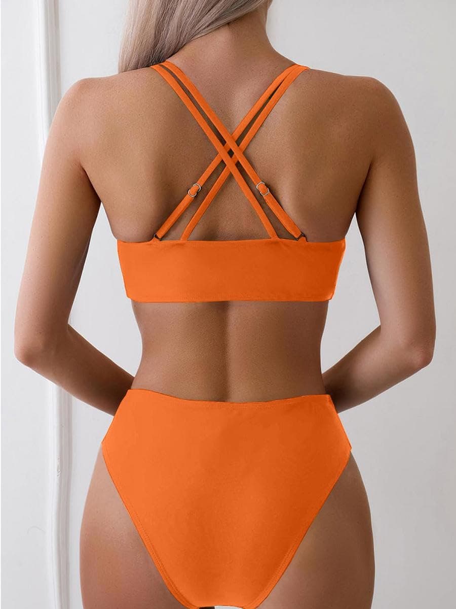 Joligiao Mujer Bikini Sexy Traje de Baño 2 Piezas Cuello en V Bikinis Brasileño con Triángulo Bañadores Bikini Top y Braga Cintura Alta Conjunto de Bikinis Playa — view 3