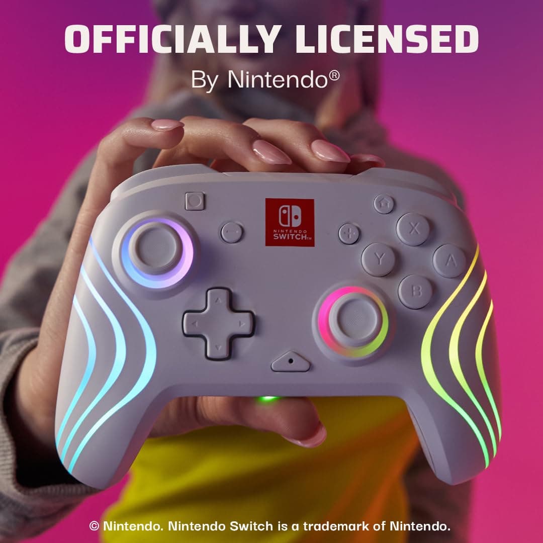 PDP Afterglow Wave Wireless Pro Controller with Full Motion for Nintendo Switch, Nintendo Switch - OLED Model, 8 RGB LED Lighting Zones, 30 Foot Range, 20 Hour Rechargeable Battery White — view 5
