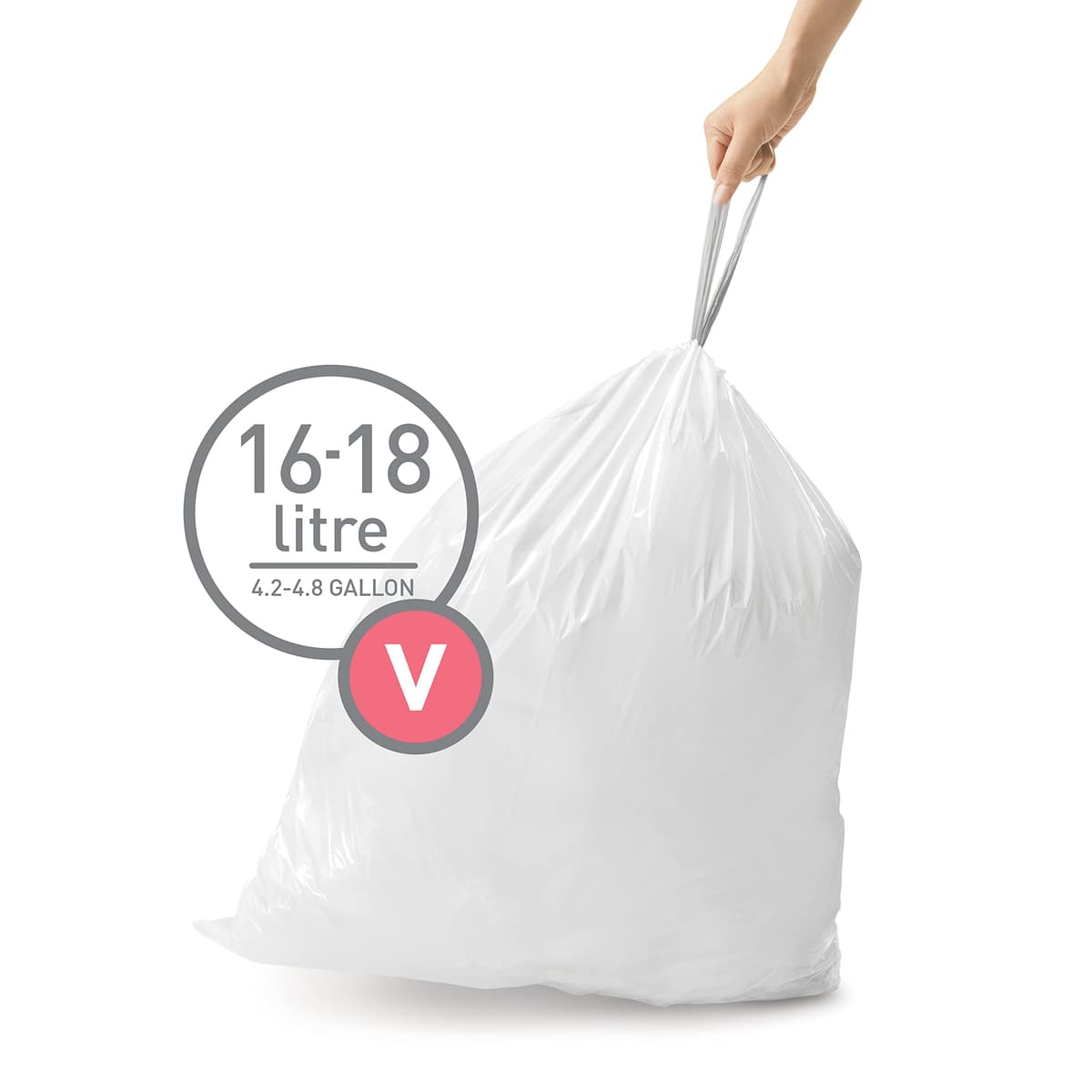simplehuman CW0408 3 x paquete de 20 bolsas de basura a medida (60 bolsas), código V, plástico blanco — view 2