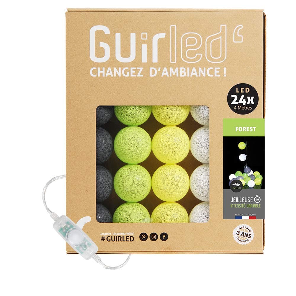 GuirLED - Guirnalda luminosa bolas de algodón LED USB- Luz de noche para bebé 2h - Adaptador de corriente dual USB 2A incluido - 3 intensidades - 16 bolas 1,6m - Byzantin — view 72