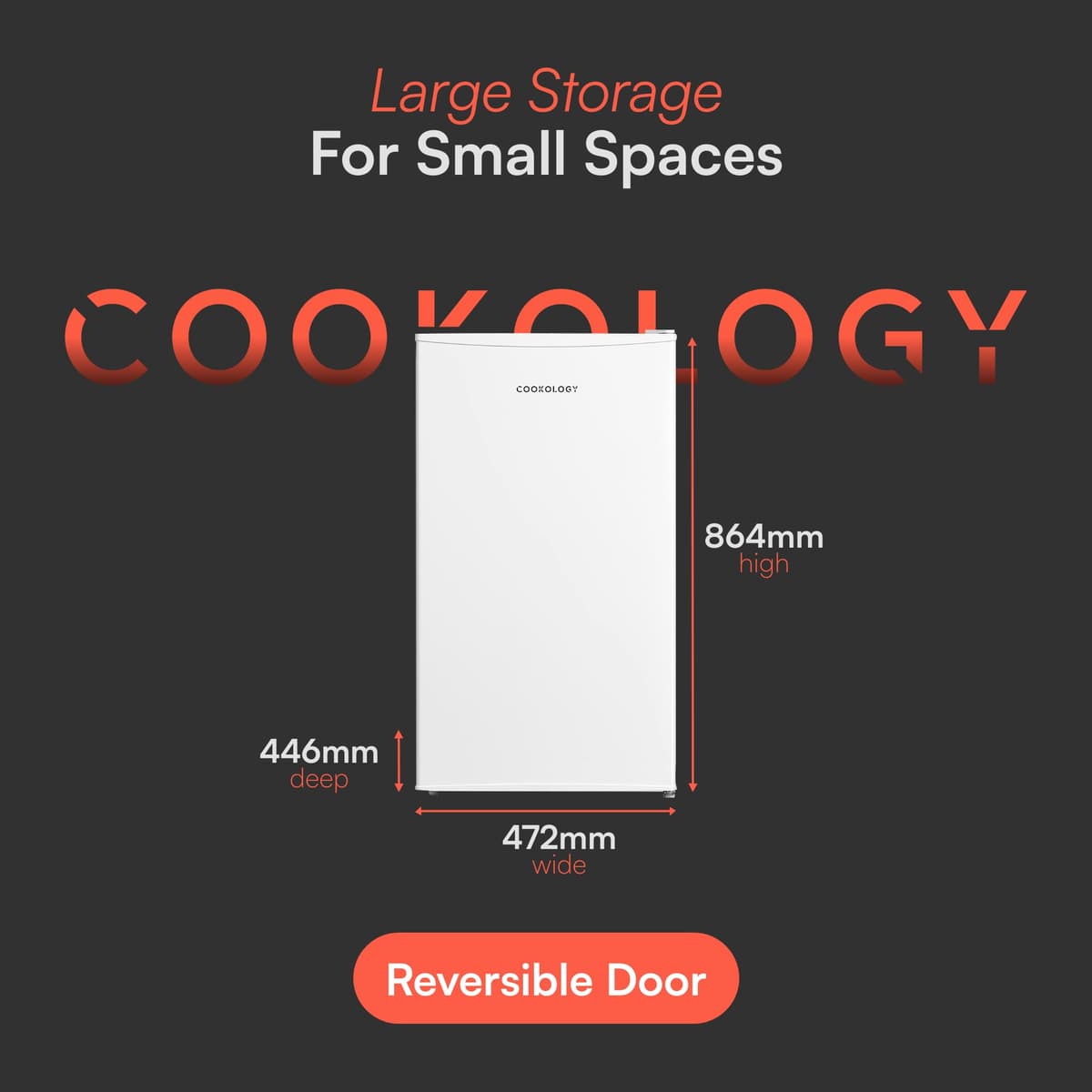 Cookology UCFR88WH Under Counter Freestanding Fridge in White - 93 Litre Capacity - Adjustable Temperature Control & Legs - Reversible Door — view 4