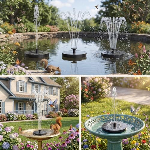 AMZtime Solar Fountain for Bird Bath, Upgrade Solar Water Fountain Mini Free Standing Solar Water Pump with 4 Fixing Rods, 6 Spray Modes for Garden, Pond, Pool & Outdoor — view 3