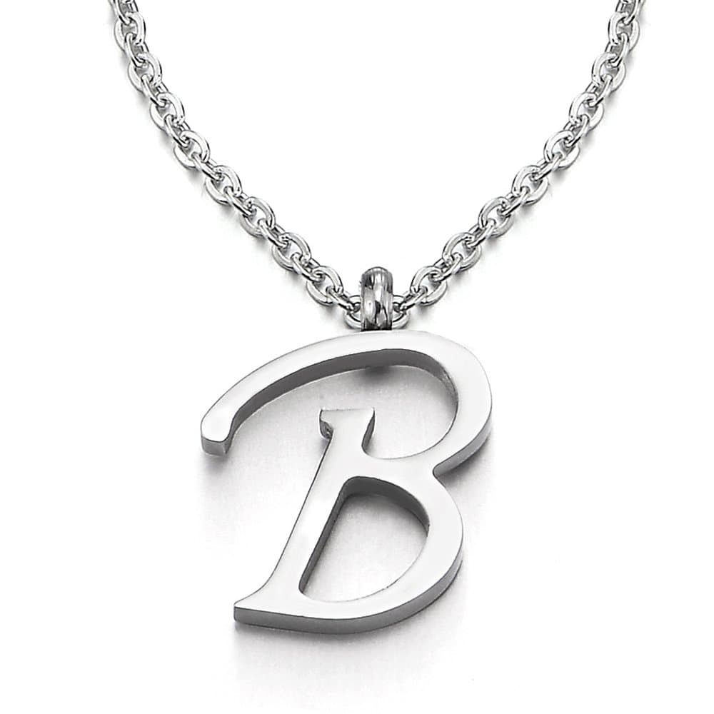 Nombre Inicial Letra del Alfabeto A Colgante, Collar de Mujer Hombre, Acero Inoxidable,50cm Cadena Cuerda