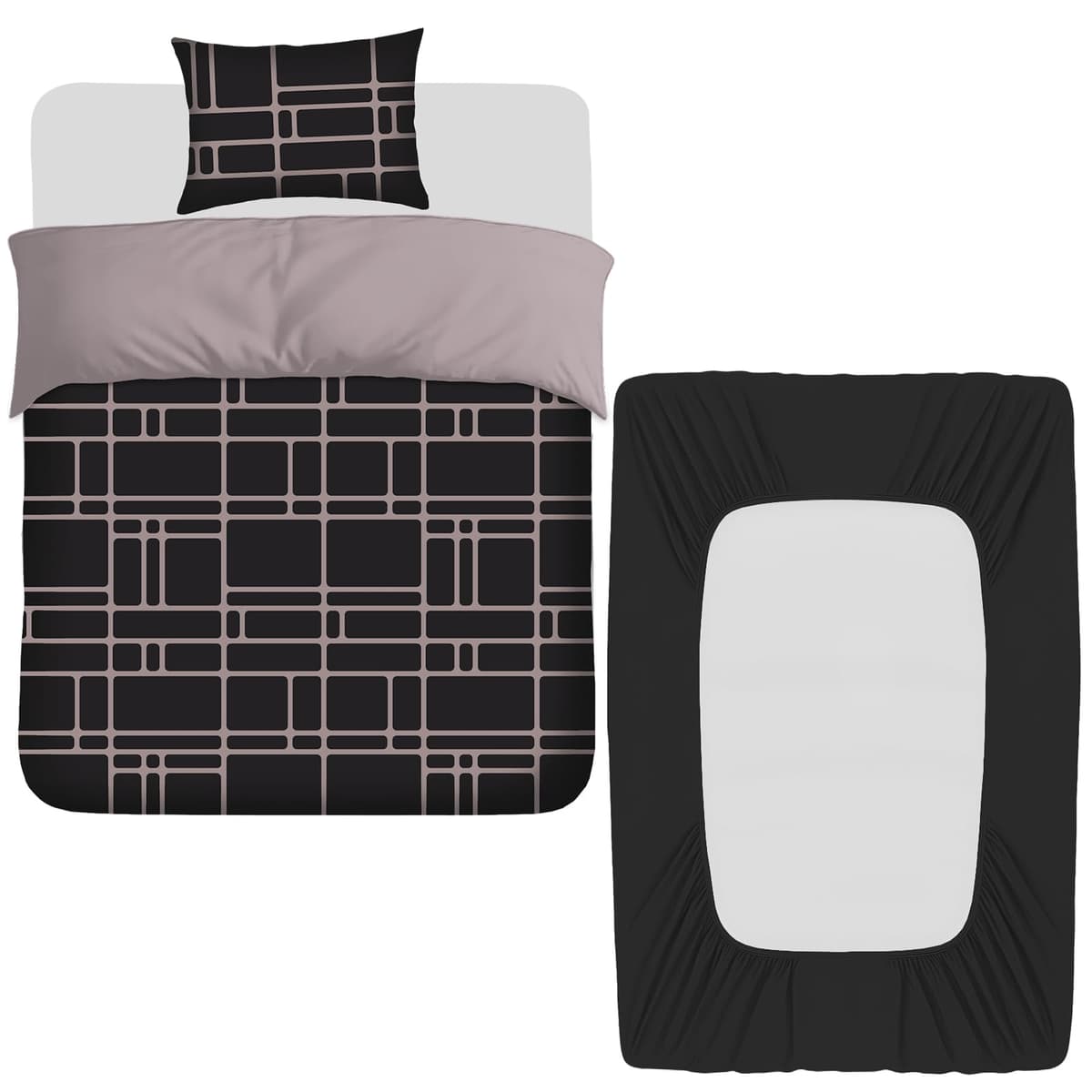 Pamposh 3 Pcs Single Duvet Cover Set with Matching Black Single Fitted Sheet 40 cm Extra Deep Pocket - UltraSoft Breathable Premium Microfibre Reversible Quilt Cover Bedding Set For All Seasons — view 96