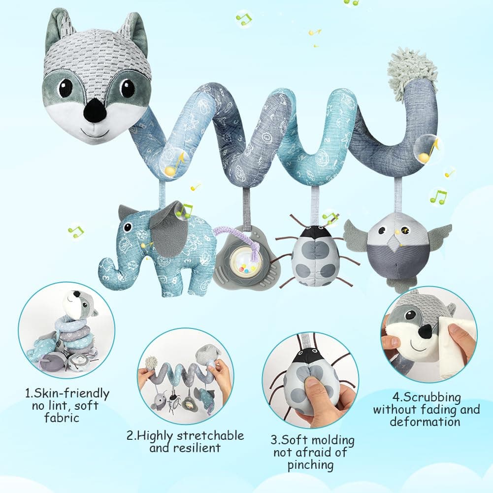 Vicloon Colgantes para Cochecitos Juguetes para Bebé de 0 a 24 Meses, Juguetes de Peluche en Espiral para Bebé con Mordedor y Sonajero, para Cochecitos/Cunas/Asientos de Automóviles (Zorro Gris) — view 4