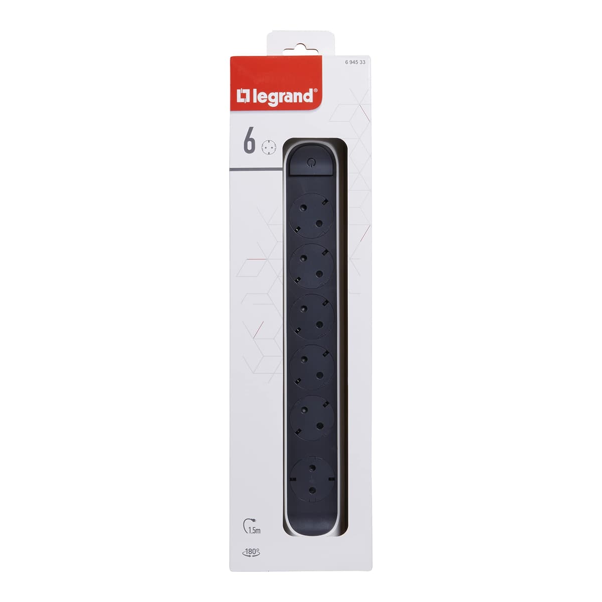 LEGRAND Regleta de enchufes con protección de sobretensiones, con Interruptor, Base múltiple con 6 Tomas de Corriente, Cable de 1,5 m, Color Blanco/Gris Oscuro 694533 — view 4