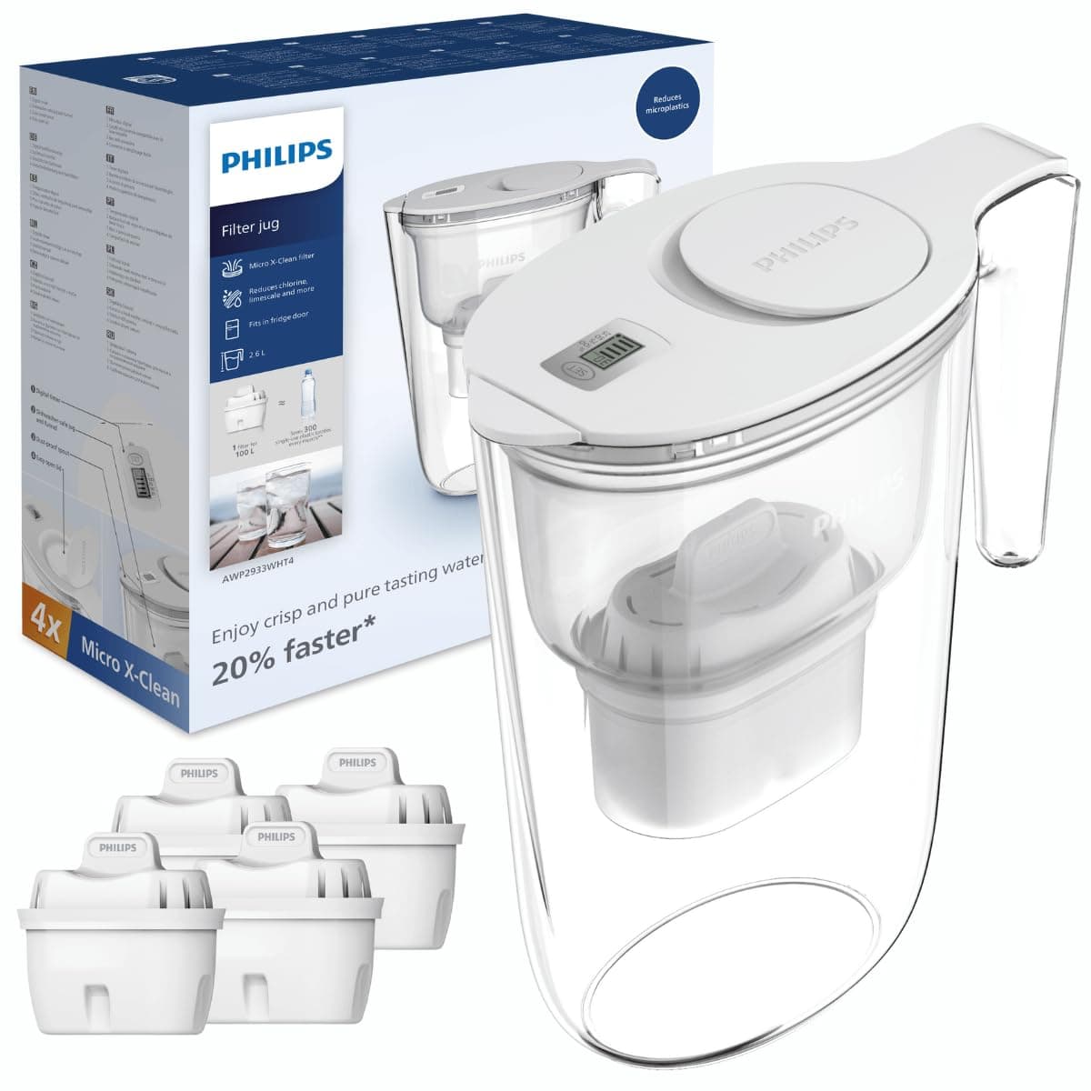 Philips Water Filtro de jarra + 3 cartuchos de filtro de repuesto, Filtración Avanzada, flujo rápido, temporizador electrónico, filtra CLORO, CAL, metales pesados y MICROPLÁSTICOS, capacidad 2,6 L — view 10