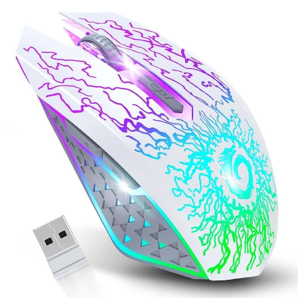 VersionTECH. Wireless Gaming Mouse, Rechargeable Computer Mouse Mice with Colorful LED Lights, Silent Click, 2.4G USB Nano Receiver, 3 Level DPI for PC Gamer Laptop Desktop Chromebook Mac -Black — view 10