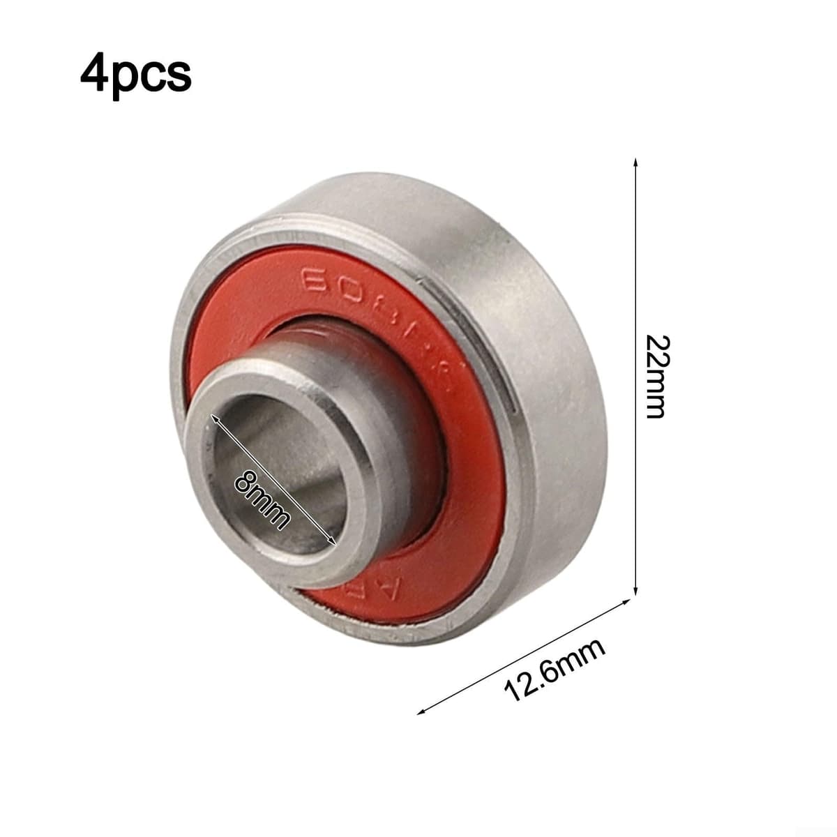 608-2RS ABEC-11 Rodamientos blindados para monopatín de alta velocidad 8 x 22 x 12,6 mm, paquete de 4 (rojo 4 piezas) — view 4