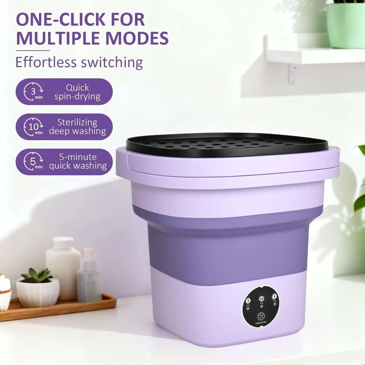 Portable Washing Machine,6.5l Mini Washing Machine With Spin Basket,3 Cleaning Modes Foldable Camping Washing Machines for Baby Clothes and Underwear, for Apartments, Dorm,RV, Travel — view 5