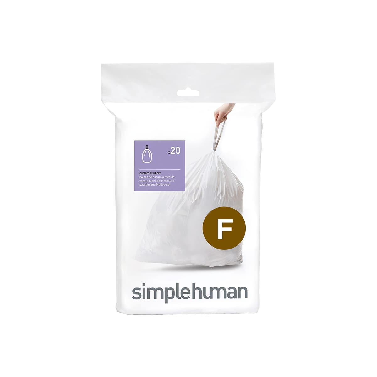 simplehuman CW0408 3 x paquete de 20 bolsas de basura a medida (60 bolsas), código V, plástico blanco — view 37