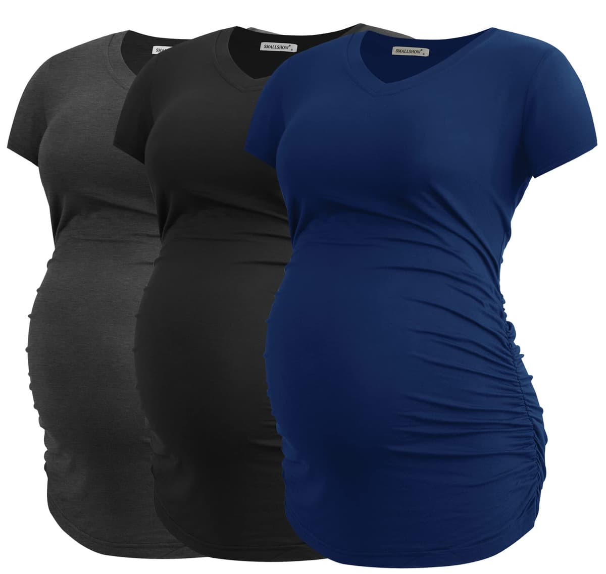Smallshow Maternity Clothing Tops Side Ruched Pregnancy Clothes for Women 3-Pack — view 47