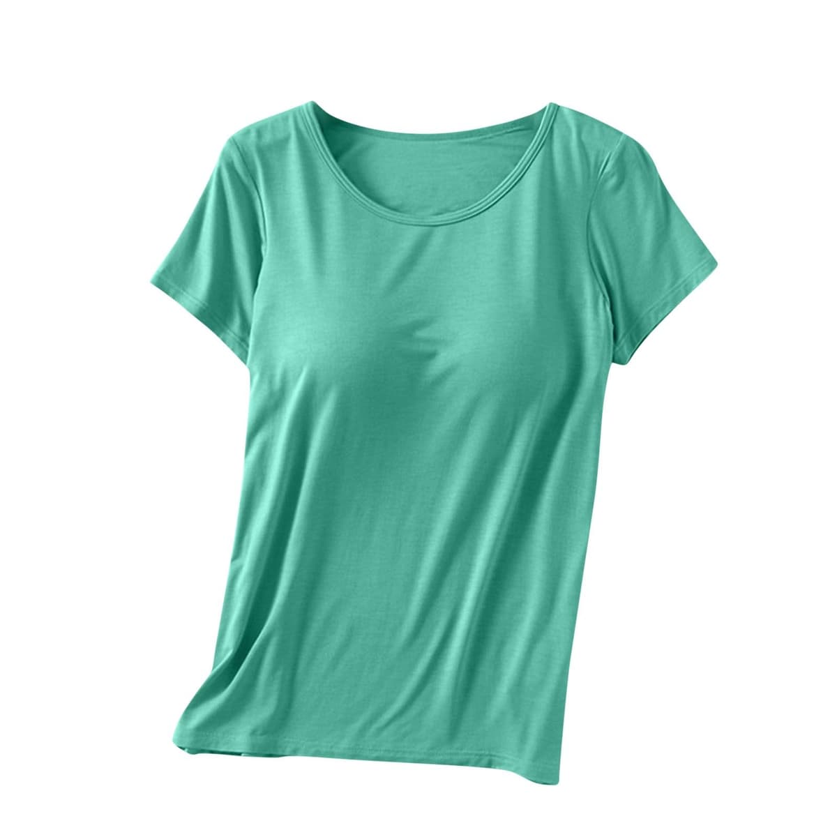 Womens Shirts with Built in Bra Short Sleeve Shirts Summer Casual Athletic Workout Yoga Shelf Bra Padded T Shirts Tops — view 20