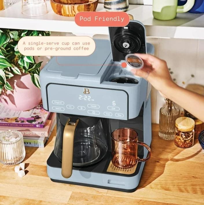 Beauti Multi Brew 12 Cup Programmable Drip & Single Serve Coffee Maker, Versatile Brewing (6oz, 8oz, 10oz, 12oz, 14oz), Pods or Ground, Over Ice option, Keep Warm mode (Cornflower Blue) — view 4