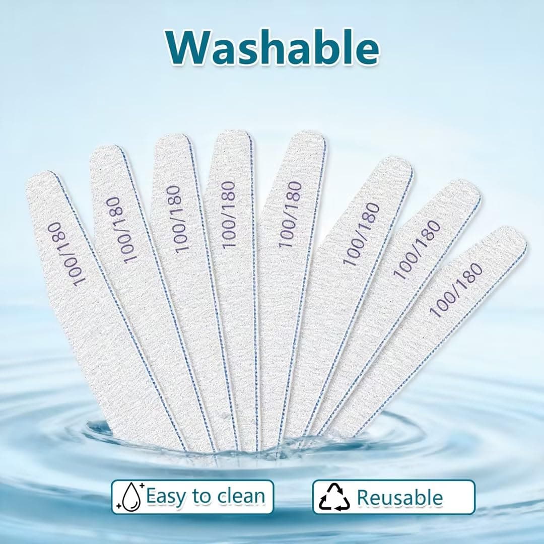elzle 10 PCS Professional Nail Files Set, 100/180 Grit Double-Sided Washable Emery Board Nail File, Manicure Pedicure Pet Grooming Tools for Home and Salon Use, Half-Moon (White) — view 6