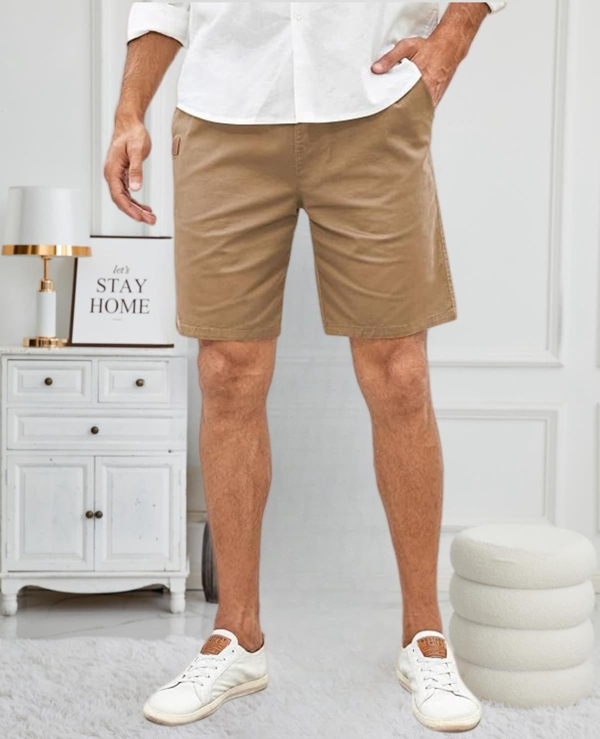 Pantalones cortos casuales para hombre, pantalones cortos de golf de sarga elástica de algodón con cordón para verano, playa, verano — view 9