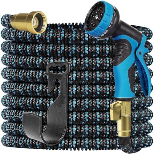 50Ft Expandable Garden Hose Water Hose - Kink Free Flexible Expending Hose with 10 Function Spray Nozzle and 3-Layers Latex, 3/4 Solid Fittings