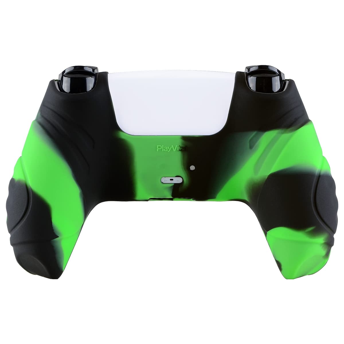 eXtremeRate PlayVital Guardian Edition Ergonomic Soft Anti-Slip Controller Silicone Case Cover for ps5, Rubber Protector Skins with Black Joystick Caps for ps5 Controller - Green & Black — view 7