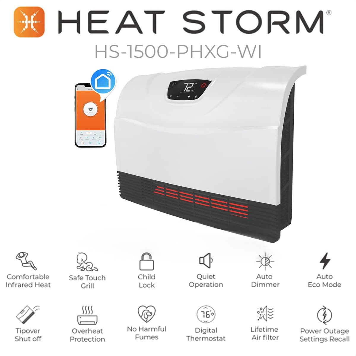 Heat Storm HS-1500-PHX-WIFI Infrared Heater, Wifi Wall Mounted — view 5