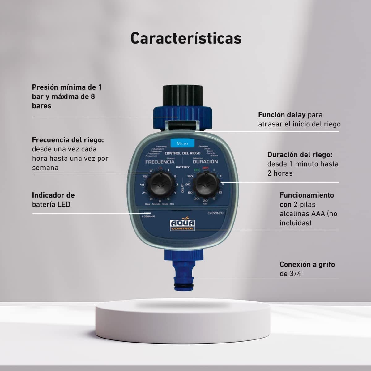 Aqua Control C4099O Programador de Riego para Jardín, Para todo tipo de Grifos, Apertura a 0 Bar, Color Azul — view 3