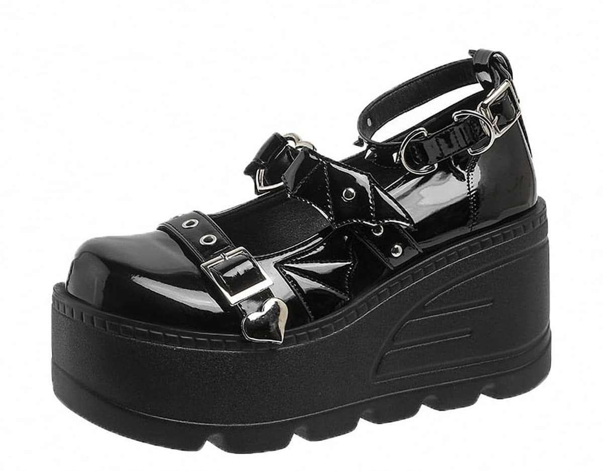 Womens Platform Mary Janes Shoes Sweet Toe Ankle Lolita Gothic Pumps Chunky Patent Leather — view 25