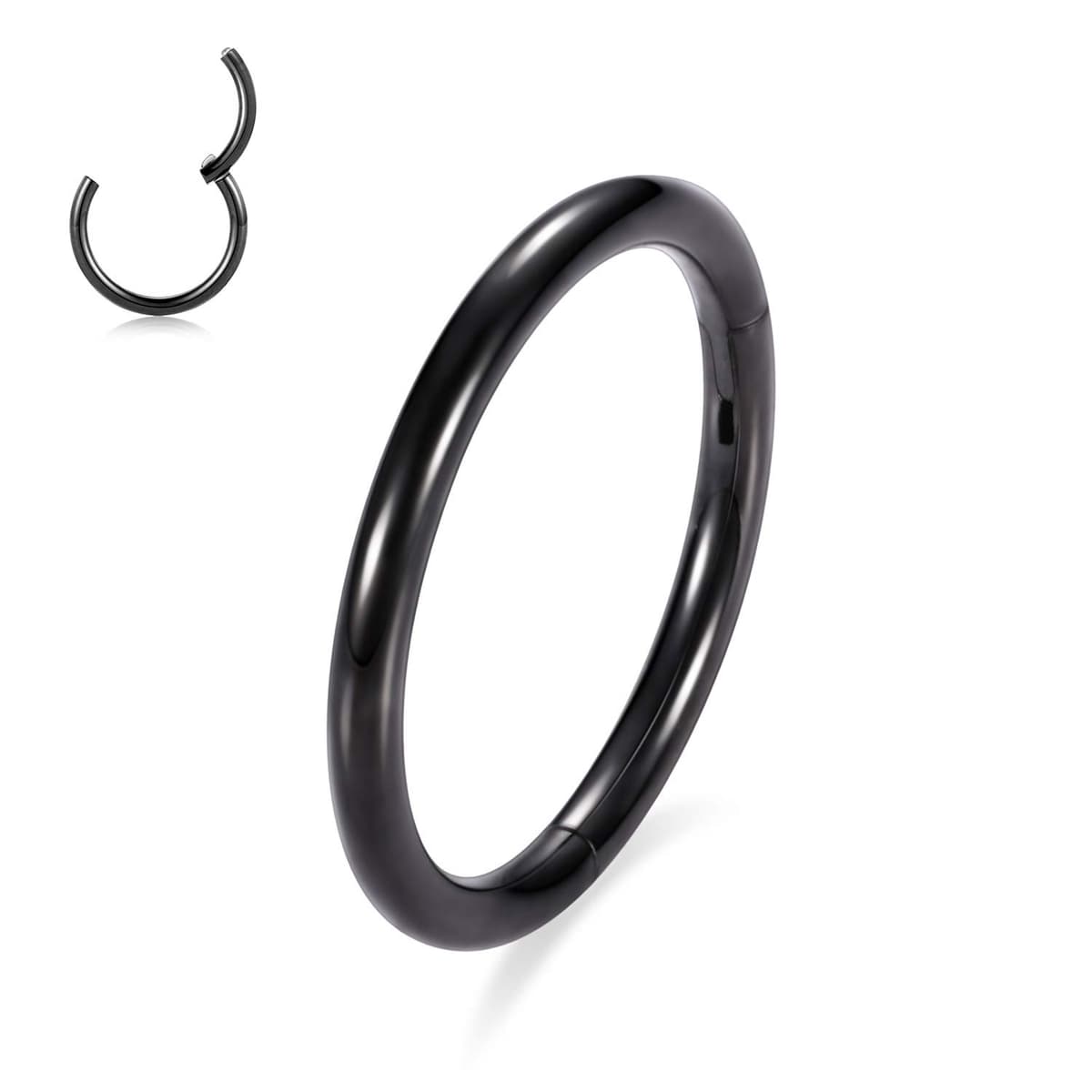 hengkaixuan 316L Surgical Steel Nose Hoop Ring Hinged Segment Clicker Ring Cartilage Helix Lip Tragus Conch Piercing Jewellery Sleeper Earrings Septum Lobe Hoop Earring for Women — view 8