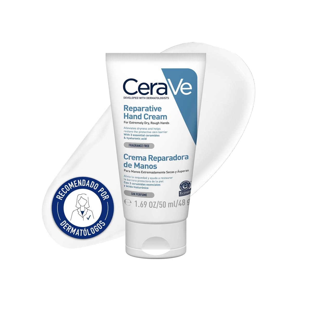 CeraVe Crema Reparadora de Manos, Para Manos Secas y Ásperas, Alivia la Sequedad y Restaura la Barrera Protectora de la Piel, Con 3 Ceramidas Esenciales y Ácido Hialurónico, 50ml