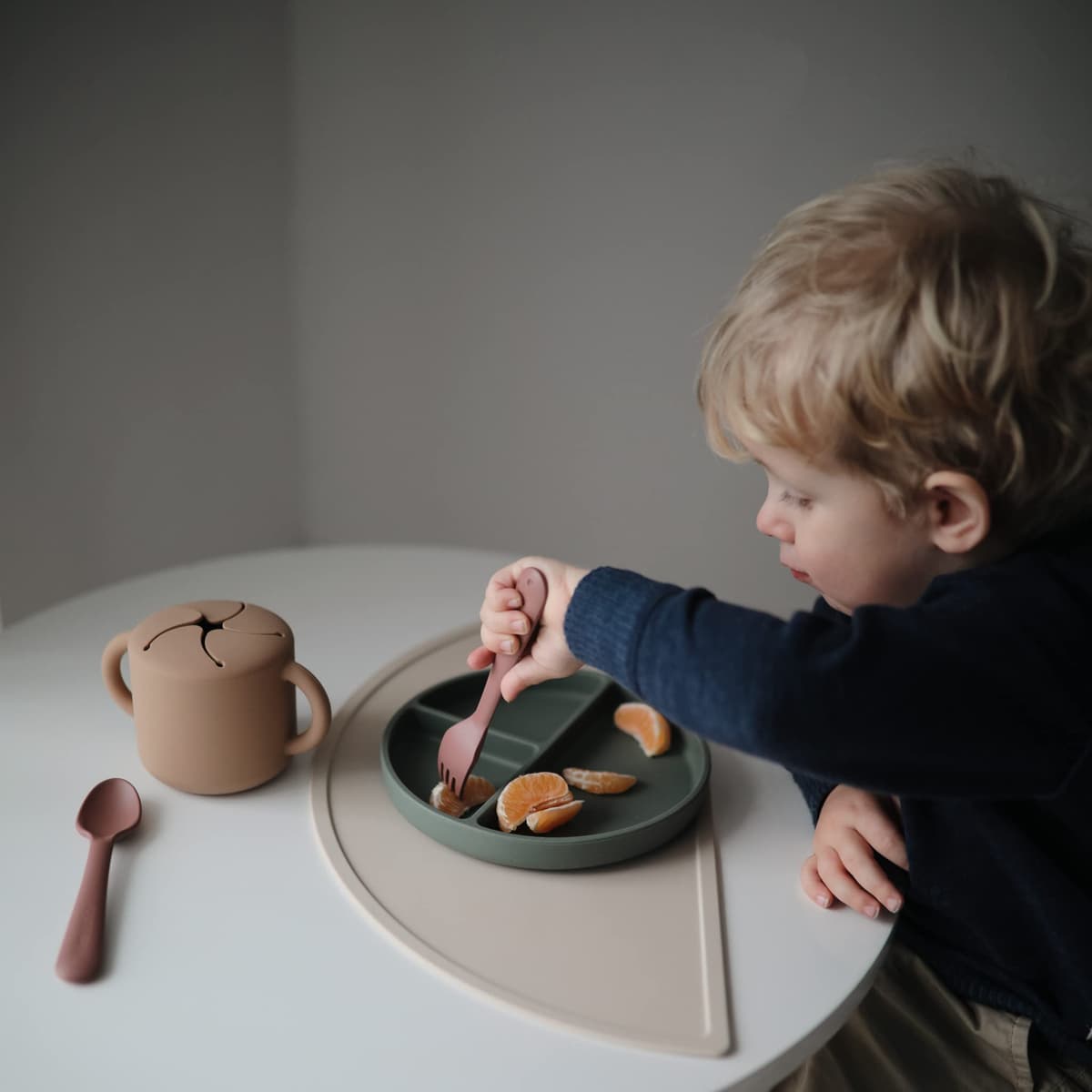 Mushie Silicone Suction Plate | Non-Slip Divided Plate for Babies & Toddlers | Food Grade Silicone | Dishwasher & Microwave Safe | Dried Thyme — view 6