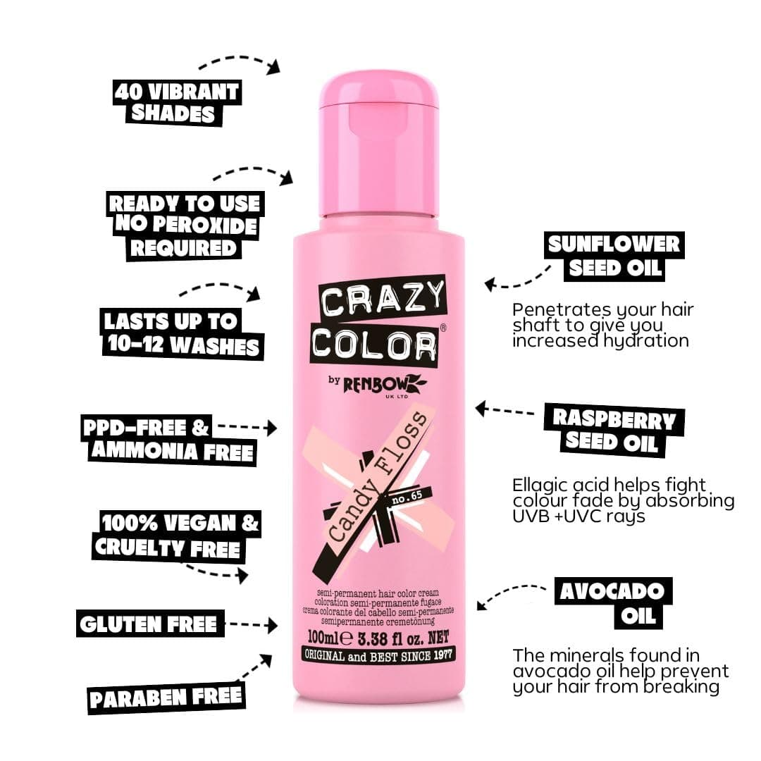 Crazy Color Vibrant Candy Floss Semi-Permanent Hair Dye. Highly Pigmented Pastel Pink Conditioning & Oil Nourishing Vegan Formula | No Bleach or Ammonia | 100ml — view 3