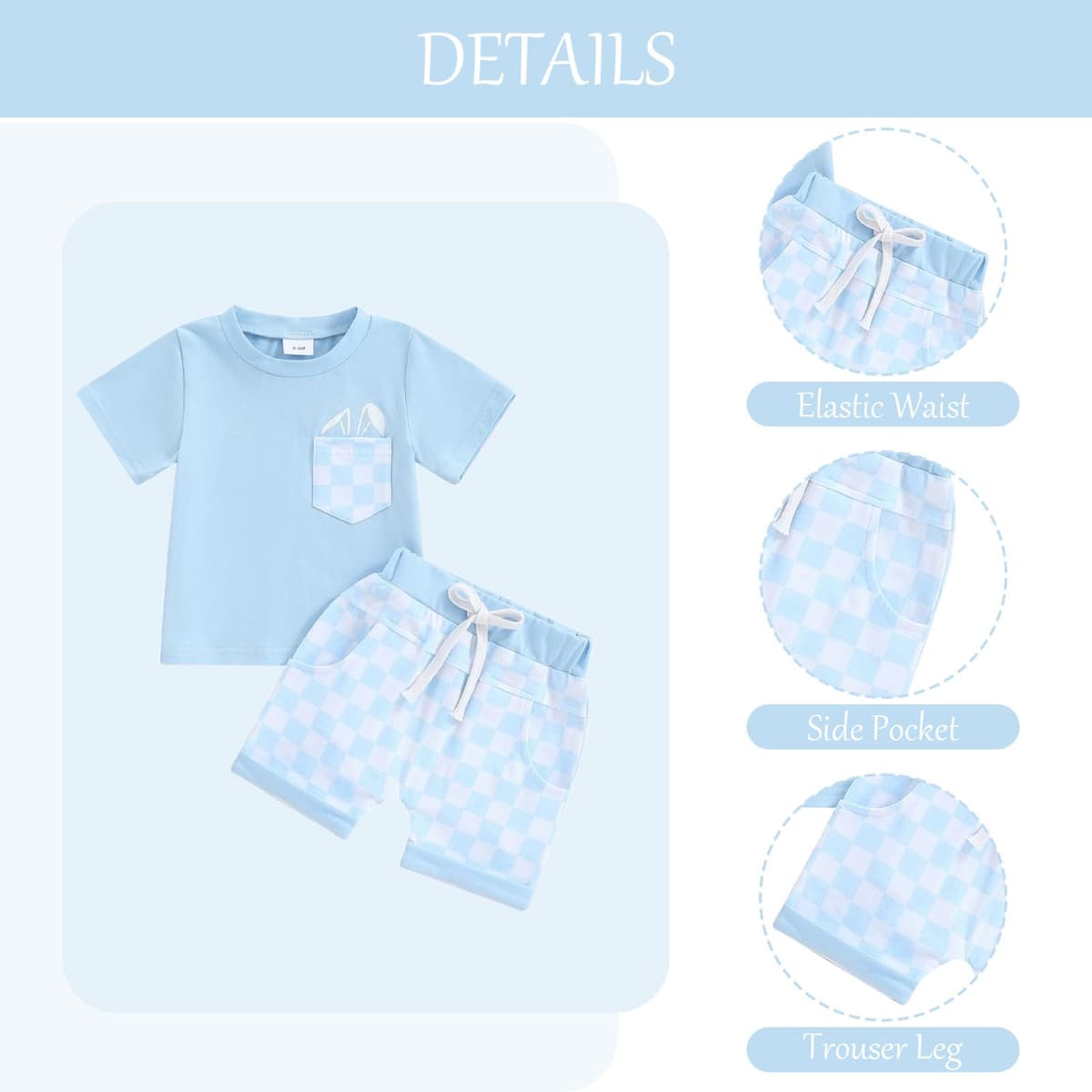 Conjunto Ropa para Niño Camiseta Top Rayas de Manga Corta y Cintura Elástica Pantalones Cortos 2Pcs Verano Shorts Trajes Bebé Outfit — view 6