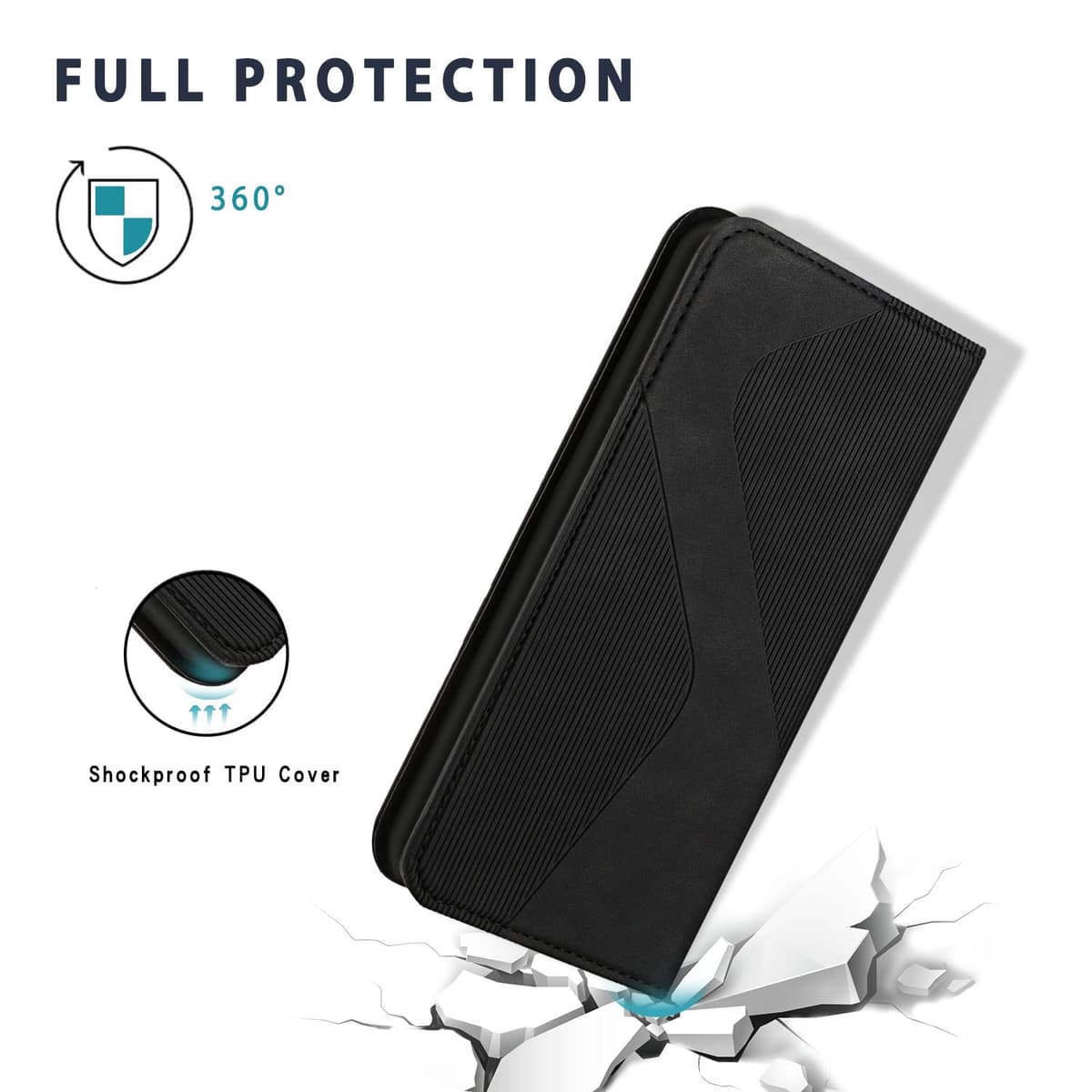 Funda para OnePlus Nord 2 5G, Funda Libro de Cuero con Ranura para Tarjeta y Magnético, Wallet Flip Caso Cubierta Case Carcasa para OnePlus Nord 2 5G (Negro) — view 3