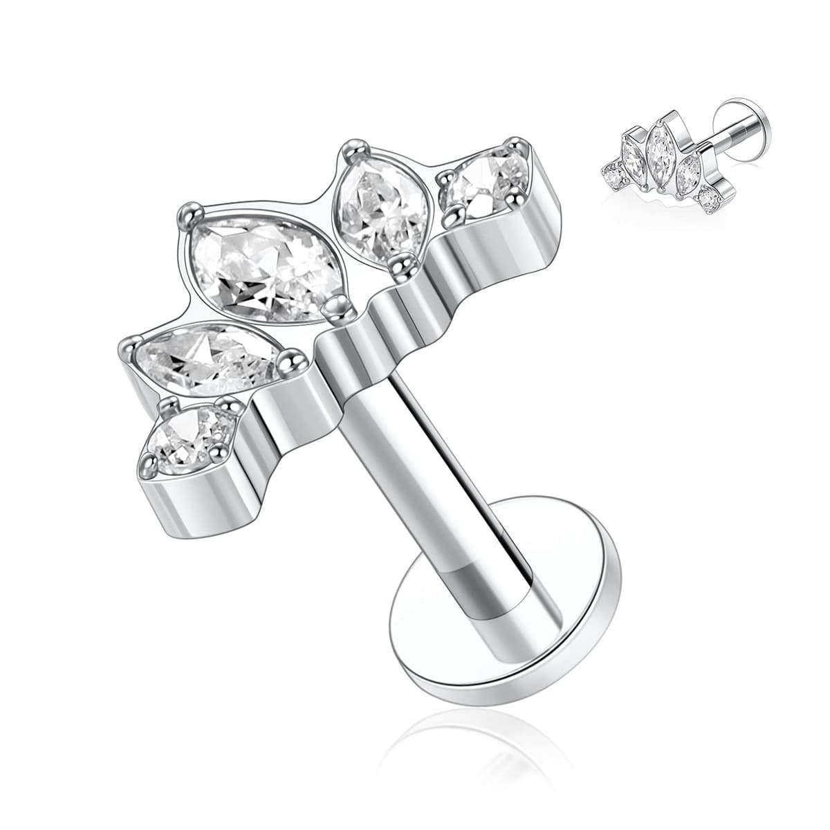 hengkaixuan 16G Titanium Labret Studs - Internally Threaded Flatback - Unisex - Silver - Piercing Jewellery — view 19
