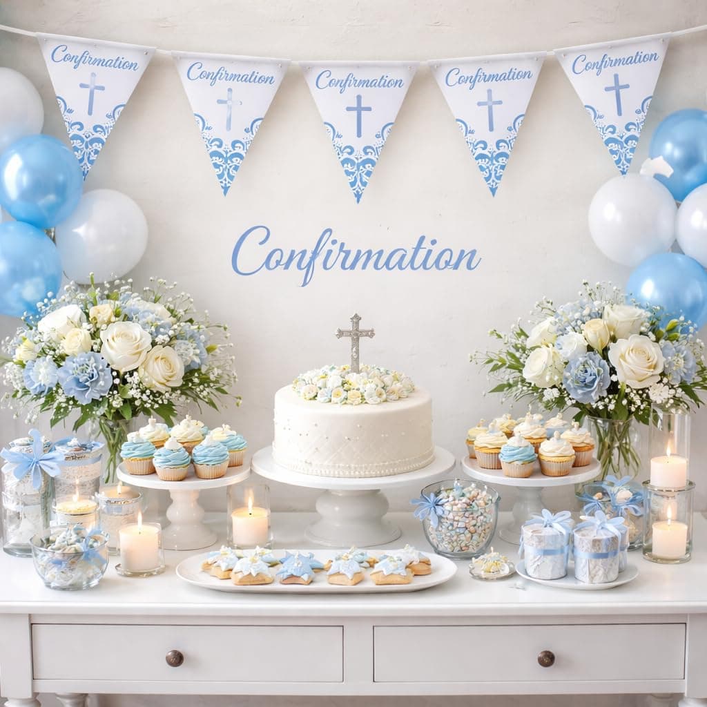 First Holy Confirmation Bunting 9ft (2.7m) Blue Foil Decoration – Religious Party Banner with Cross Design - Flag Garland — view 2
