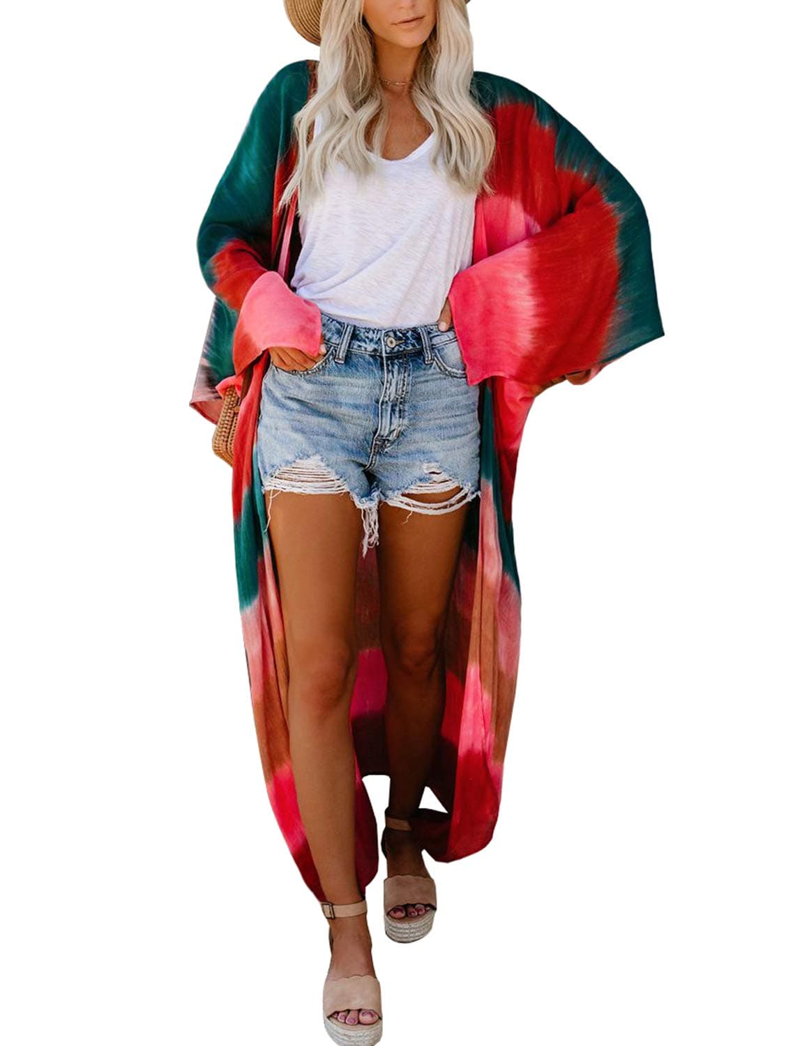 MayBuy Women's Summer Long Flowy Kimono Cardigans Boho Chiffon Floral Beach Cover Up Tops — view 15
